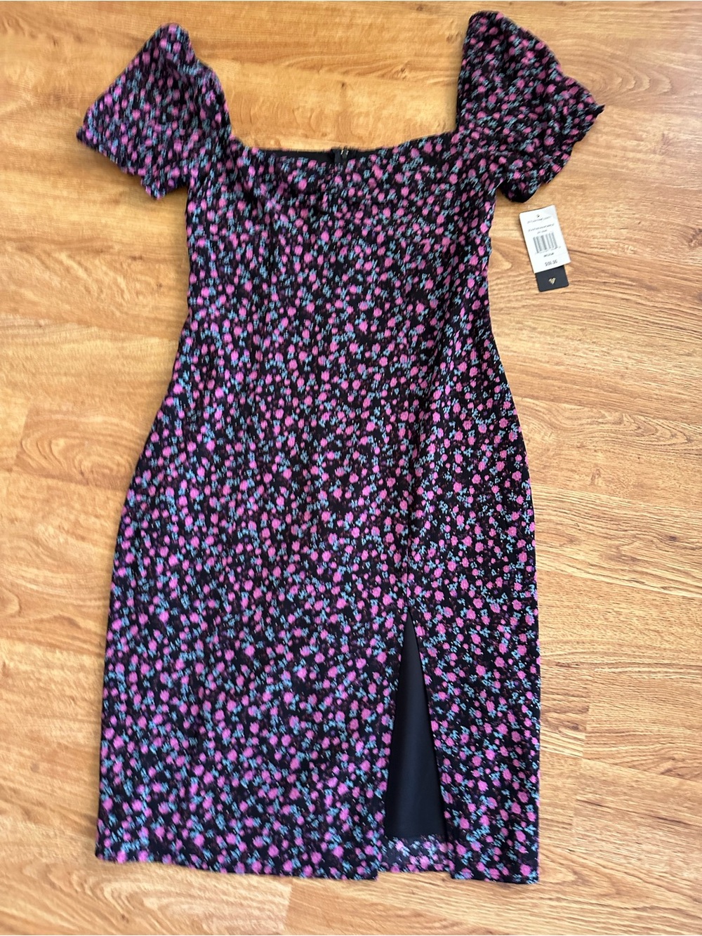 NWT City Triangles Black Fuschia Purple Floral Midi Dress M Off Shoulder